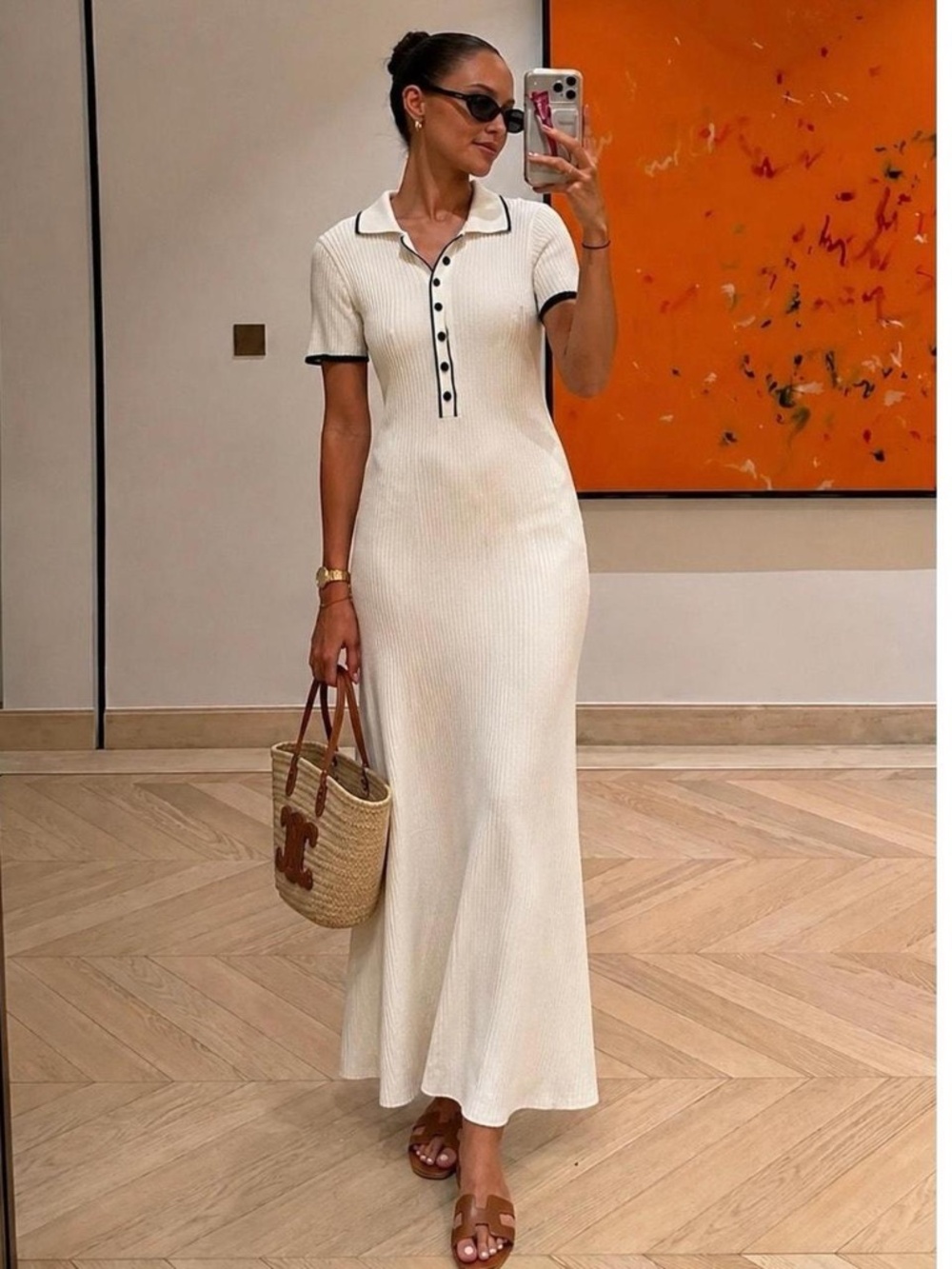 Merokeety Collared Ribbed Knit Maxy Dress